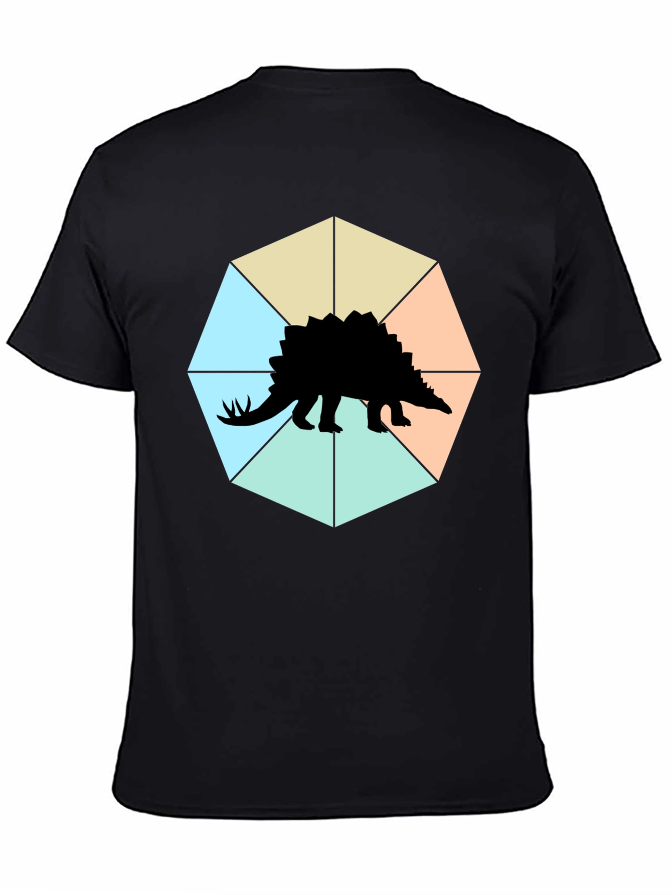 Camiseta Negra con Diseño de Estegosaurio Geométrico