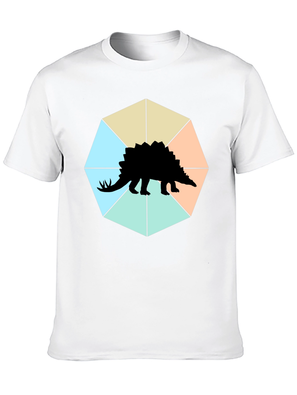 Camiseta Negra con Diseño de Estegosaurio Geométrico