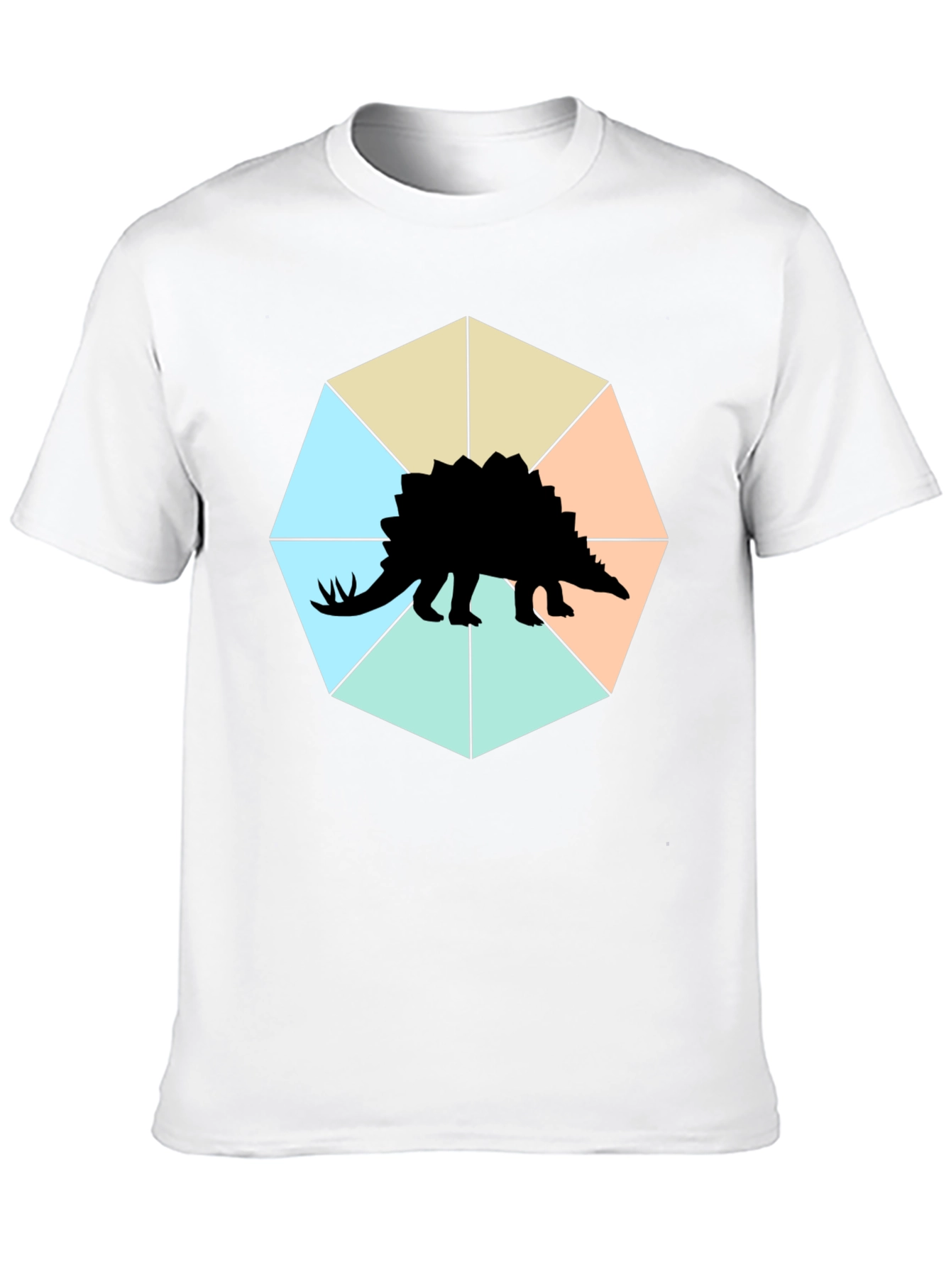 Camiseta Negra con Diseño de Estegosaurio Geométrico