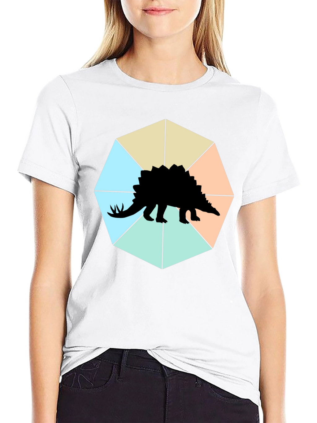 Camiseta Negra con Diseño de Estegosaurio Geométrico