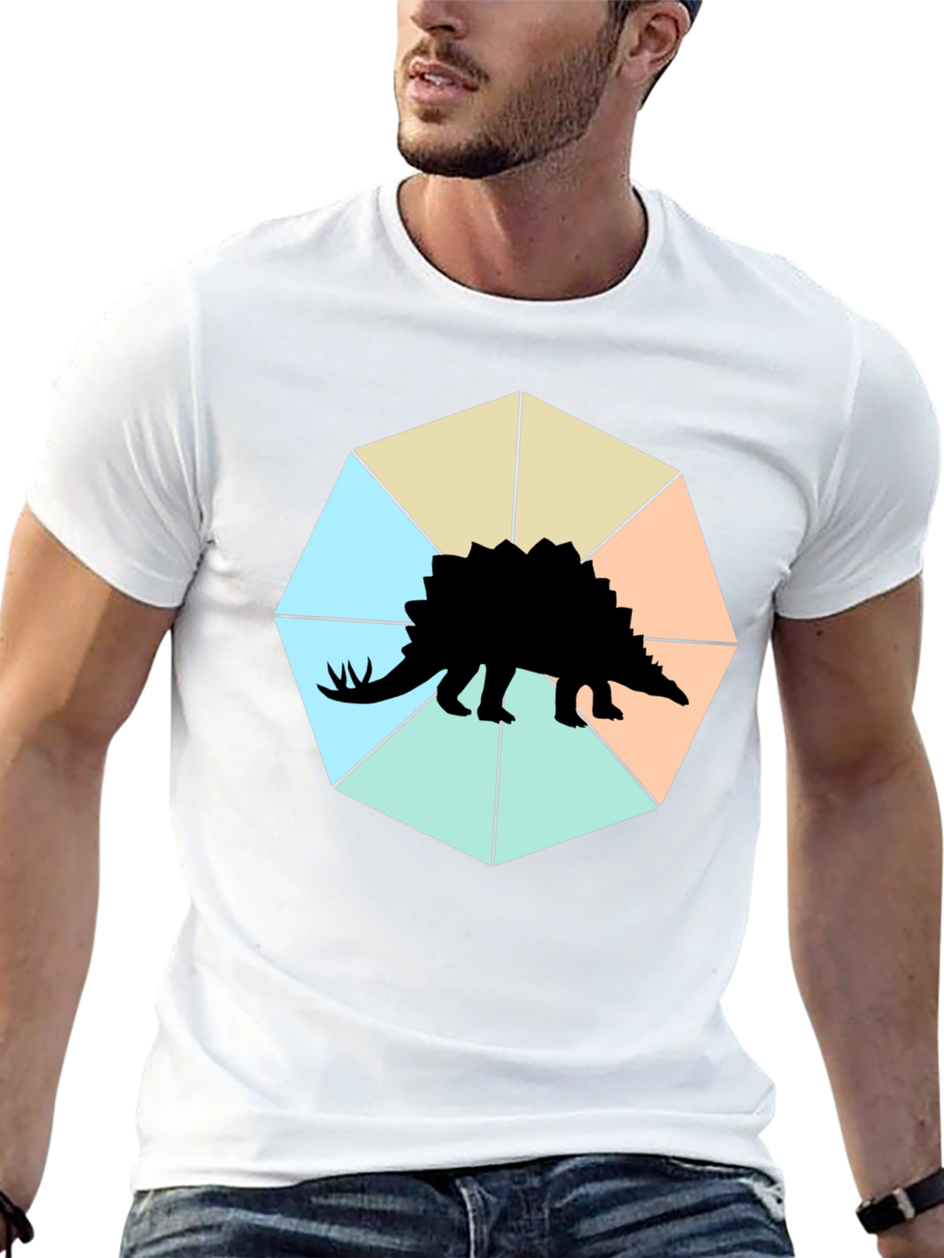 Camiseta Negra con Diseño de Estegosaurio Geométrico