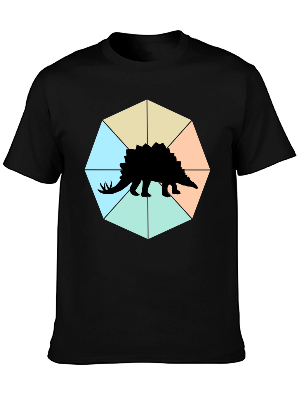 Camiseta Negra con Diseño de Estegosaurio Geométrico