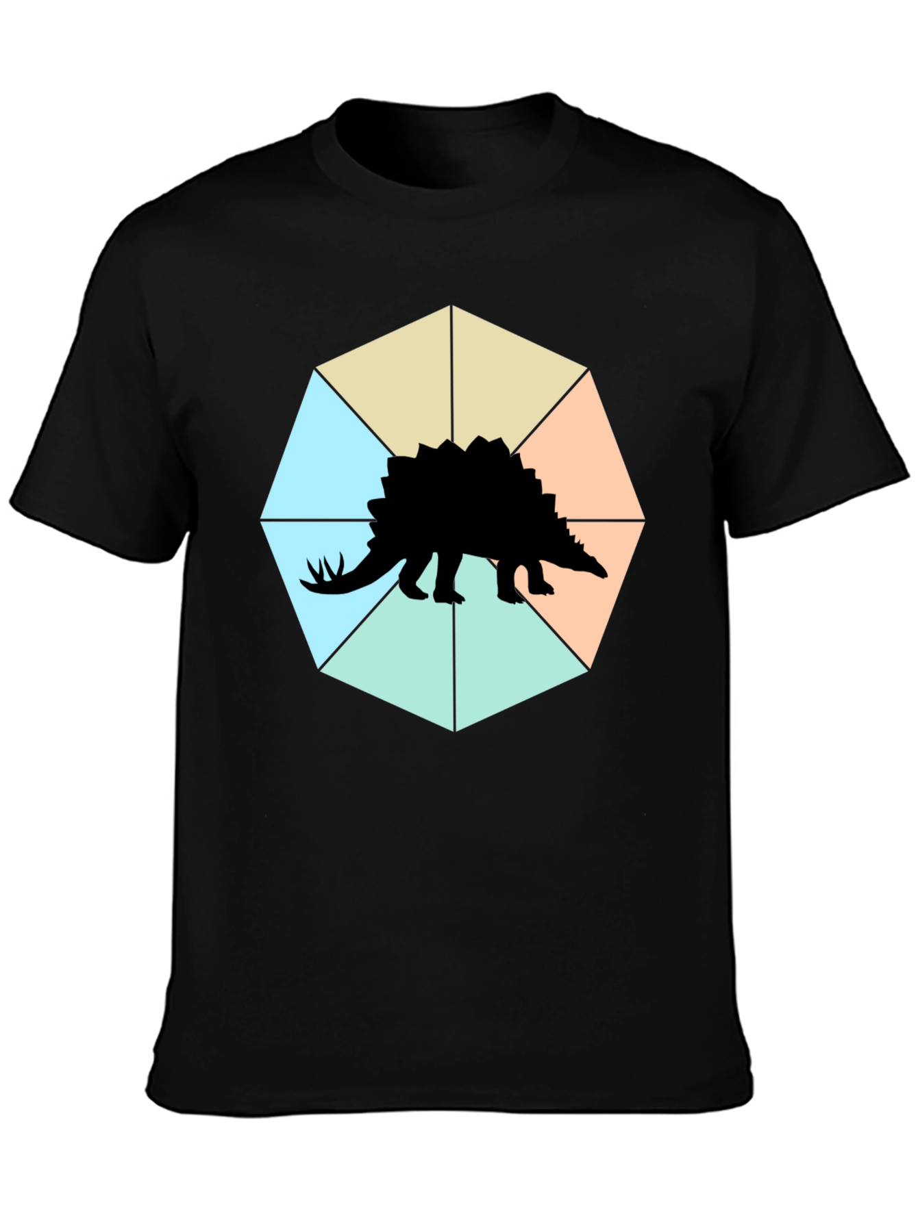 Camiseta Negra con Diseño de Estegosaurio Geométrico