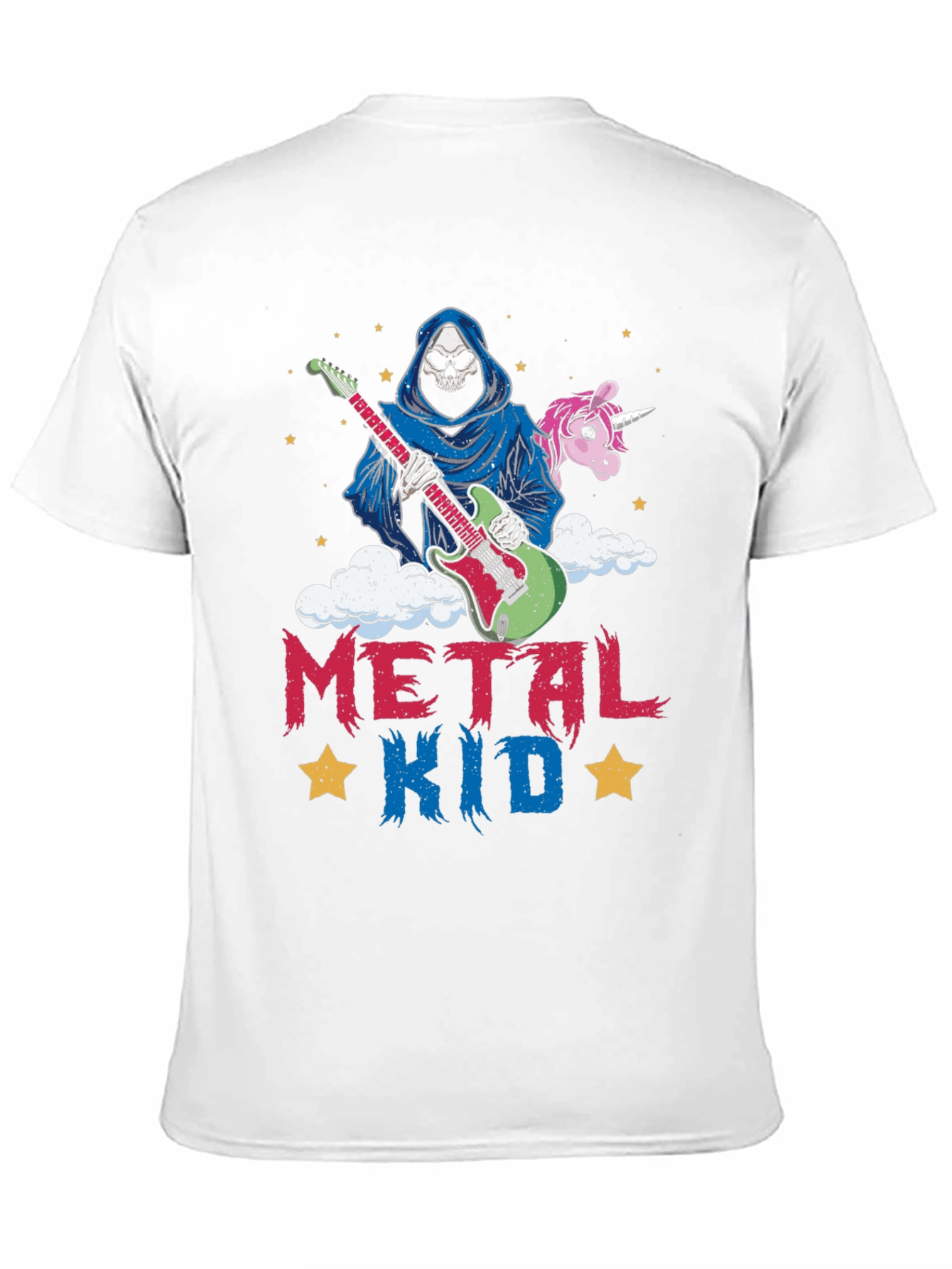 Camiseta Metal Kid con Diseño de Rockero y Unicornio