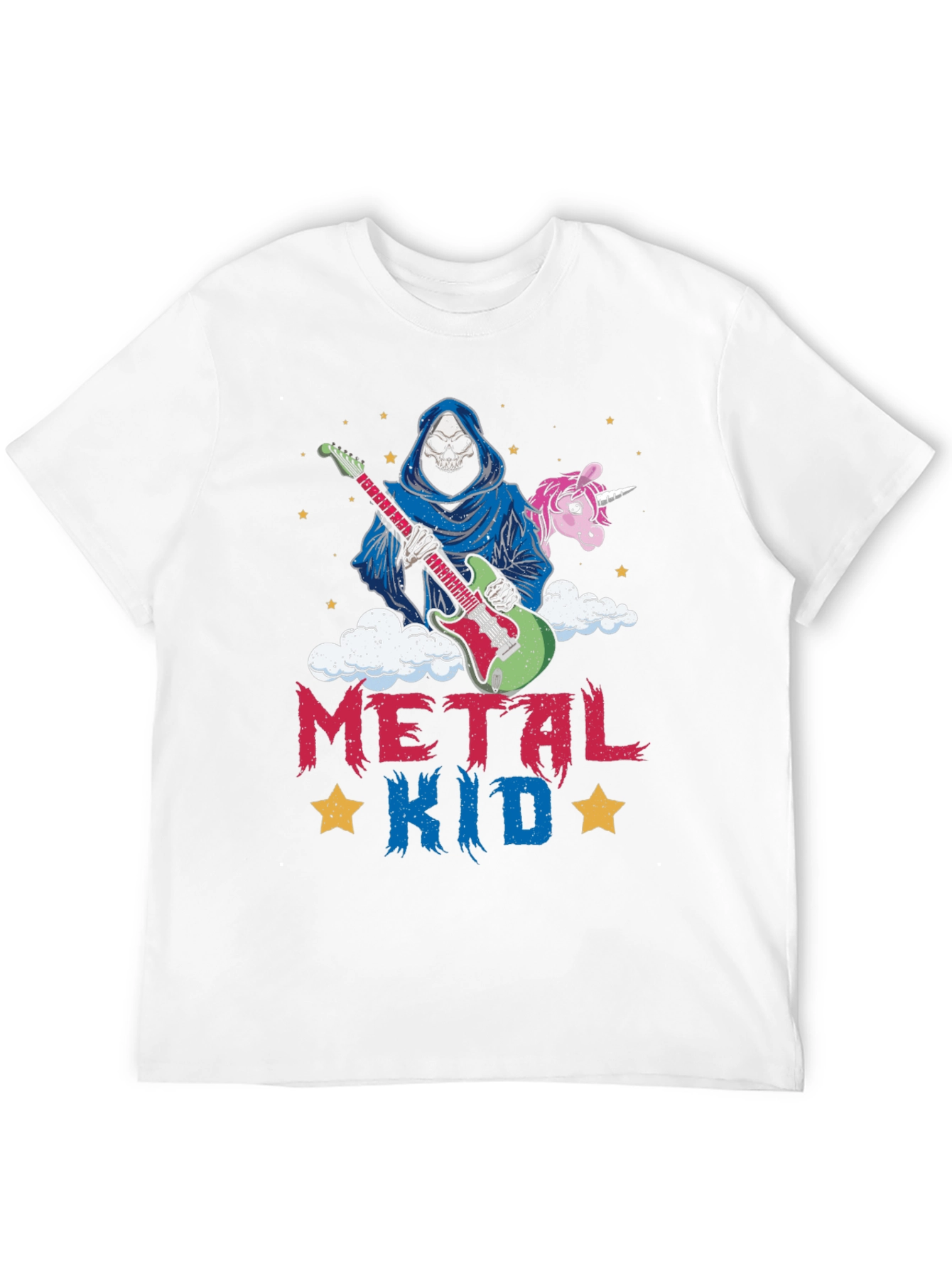 Camiseta Metal Kid con Diseño de Rockero y Unicornio