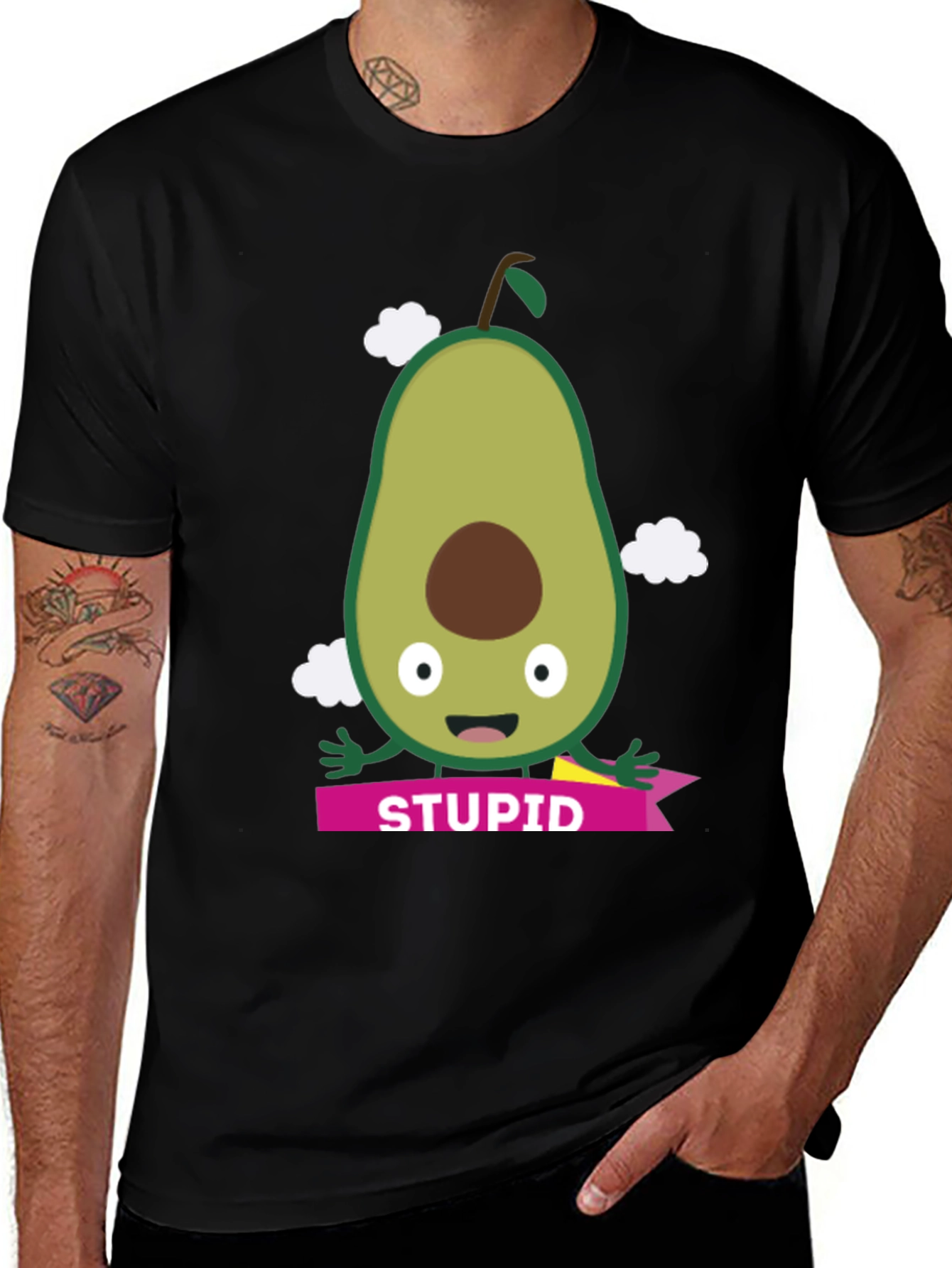 Camiseta Negra con Aguacate Estúpido para Hombre