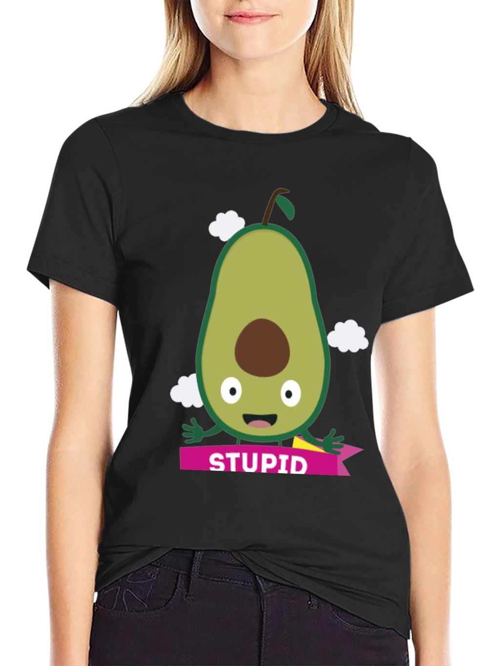 Camiseta Negra con Aguacate Estúpido para Hombre