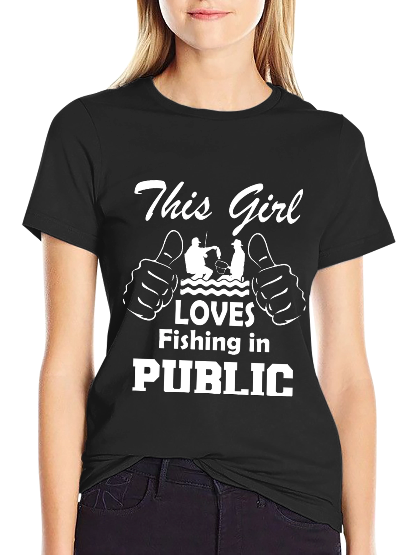 Camiseta de pesca para chica amante de la pesca en público