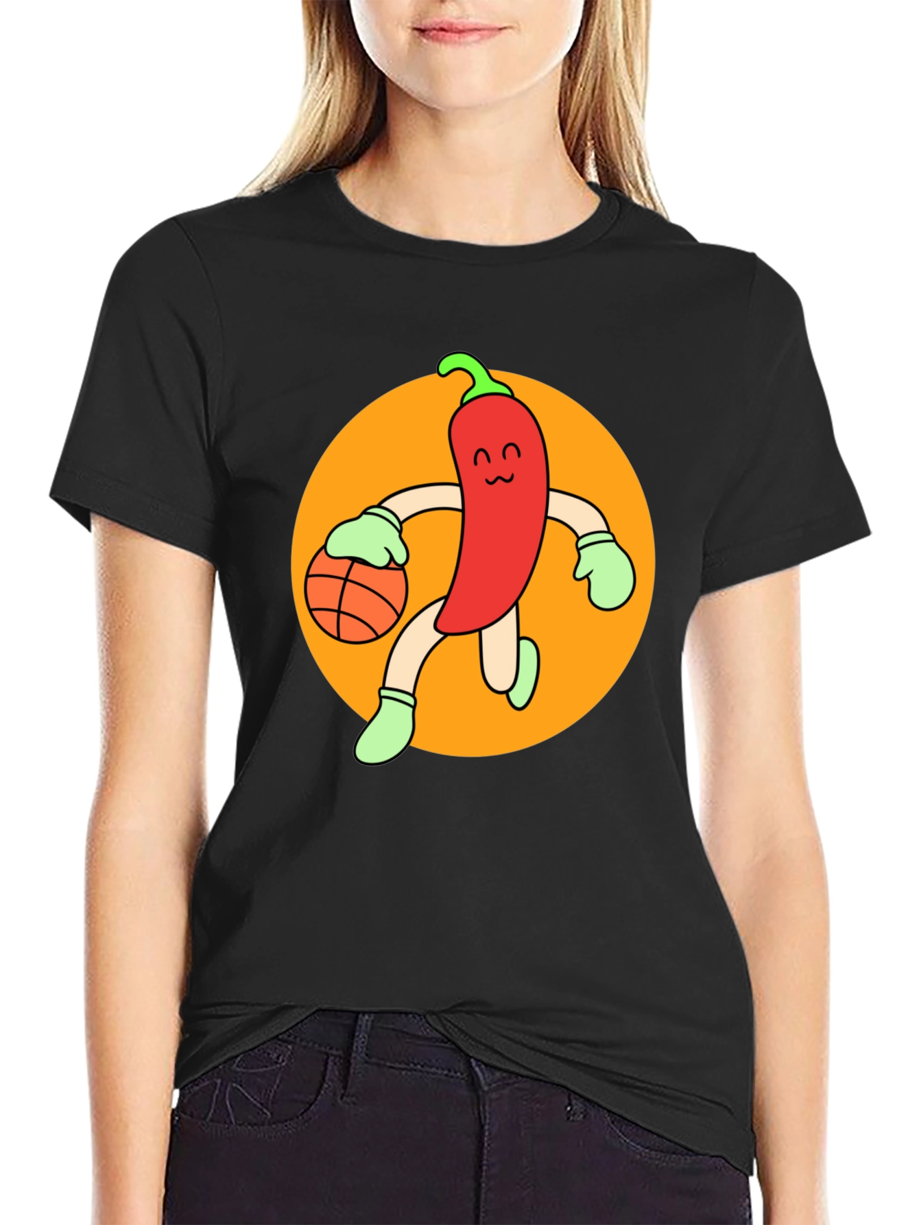 Camiseta Negra con Diseño de Chile Jugando Baloncesto