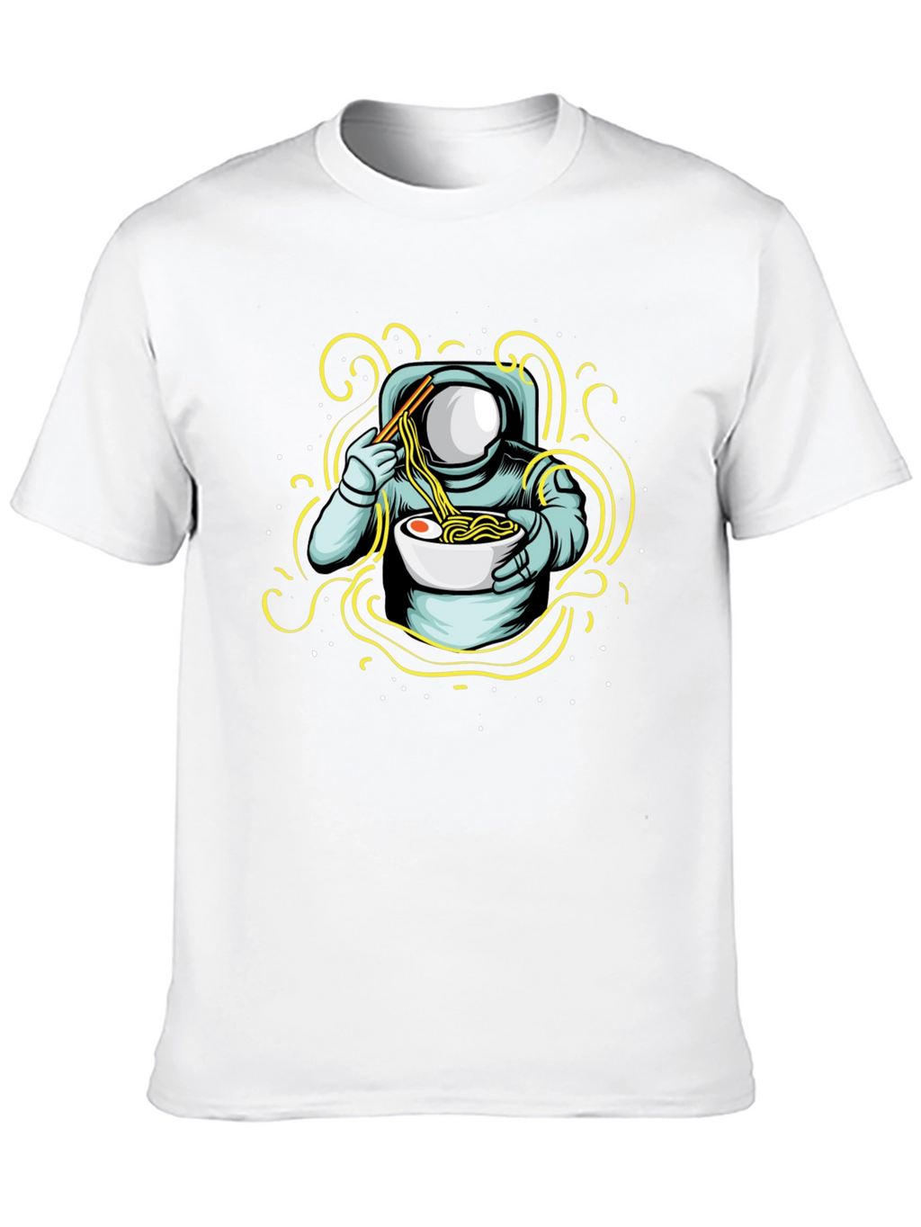Camiseta Negra Astronauta Comiendo Ramen