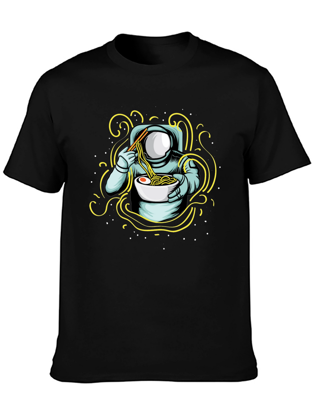 Camiseta Negra Astronauta Comiendo Ramen
