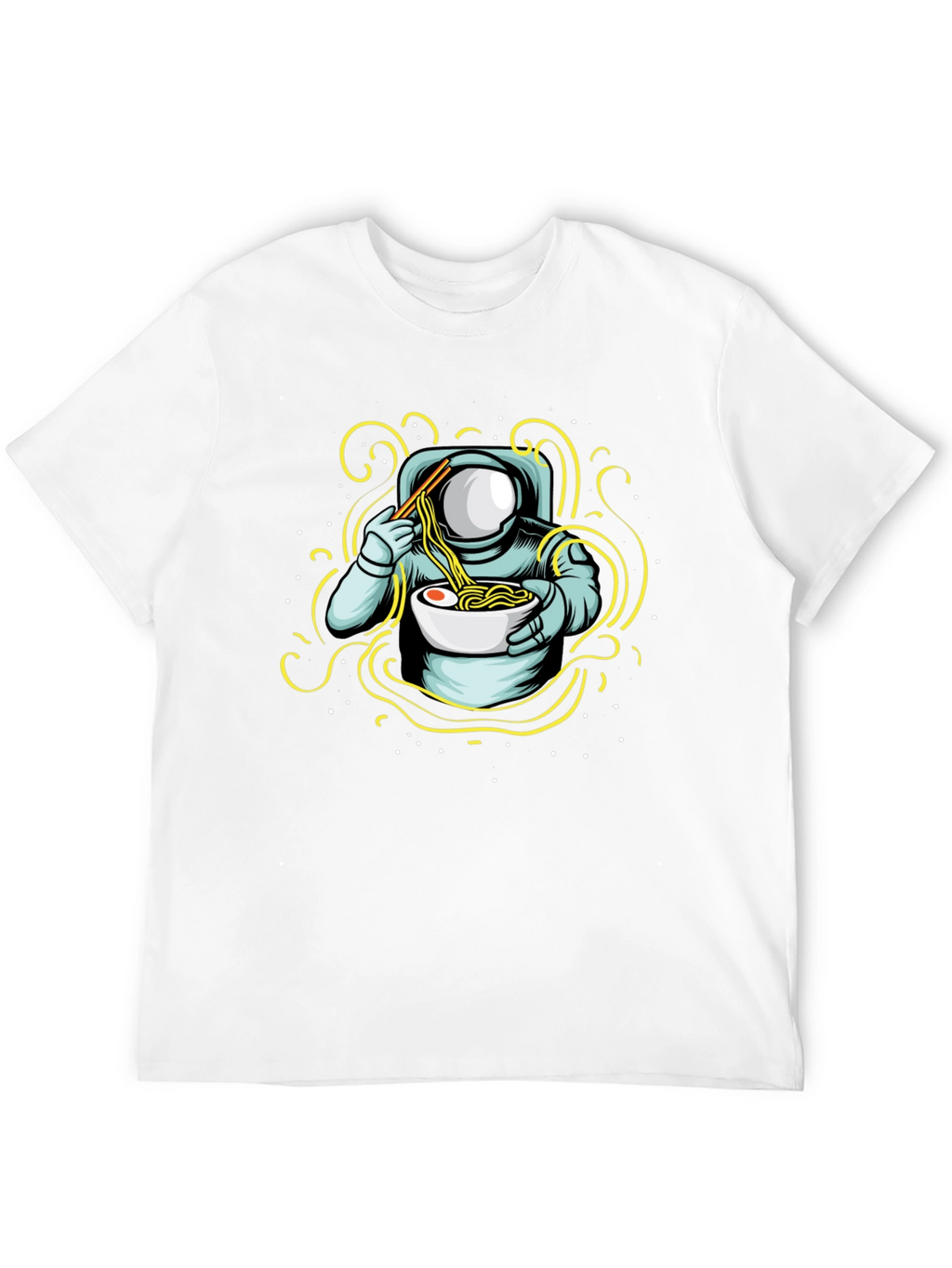 Camiseta Negra Astronauta Comiendo Ramen