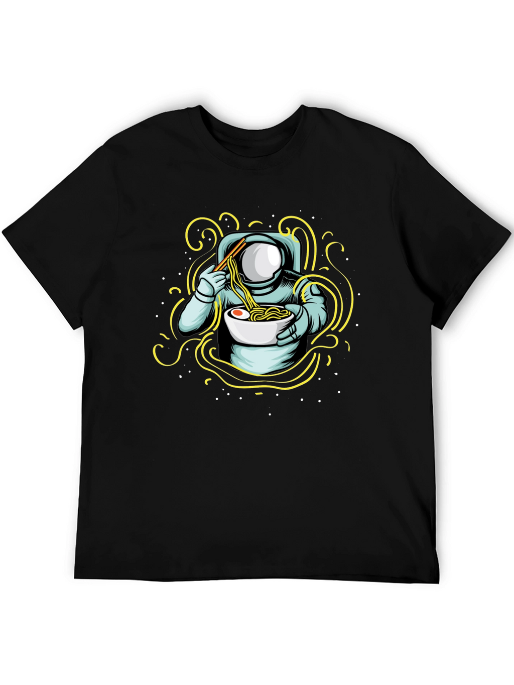 Camiseta Negra Astronauta Comiendo Ramen