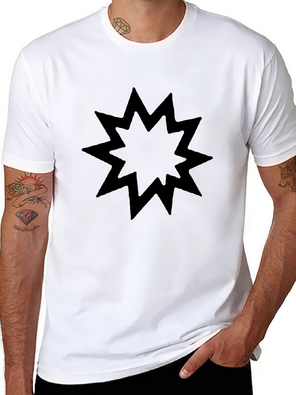 Camiseta Negra con Diseño Abstracto Estrellado