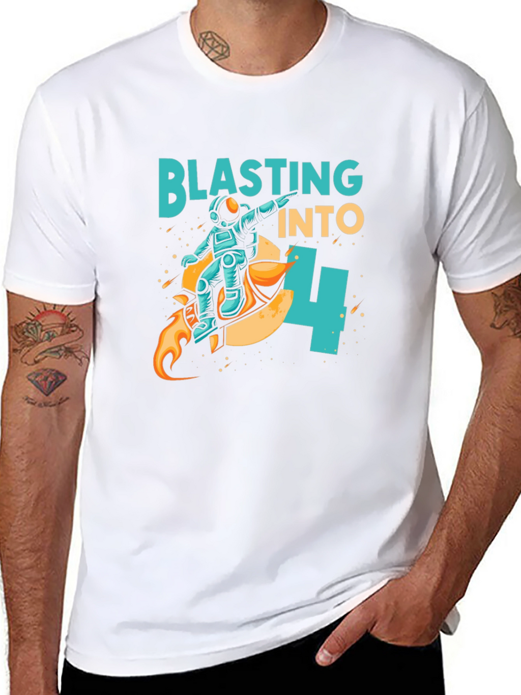 Camiseta Negra Astronauta Blasting Into 4