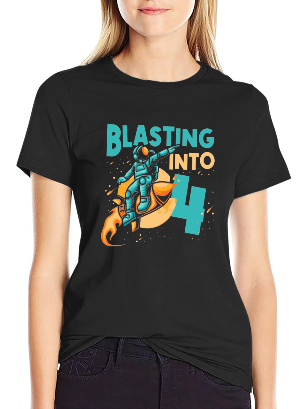 Camiseta Negra Astronauta Blasting Into 4
