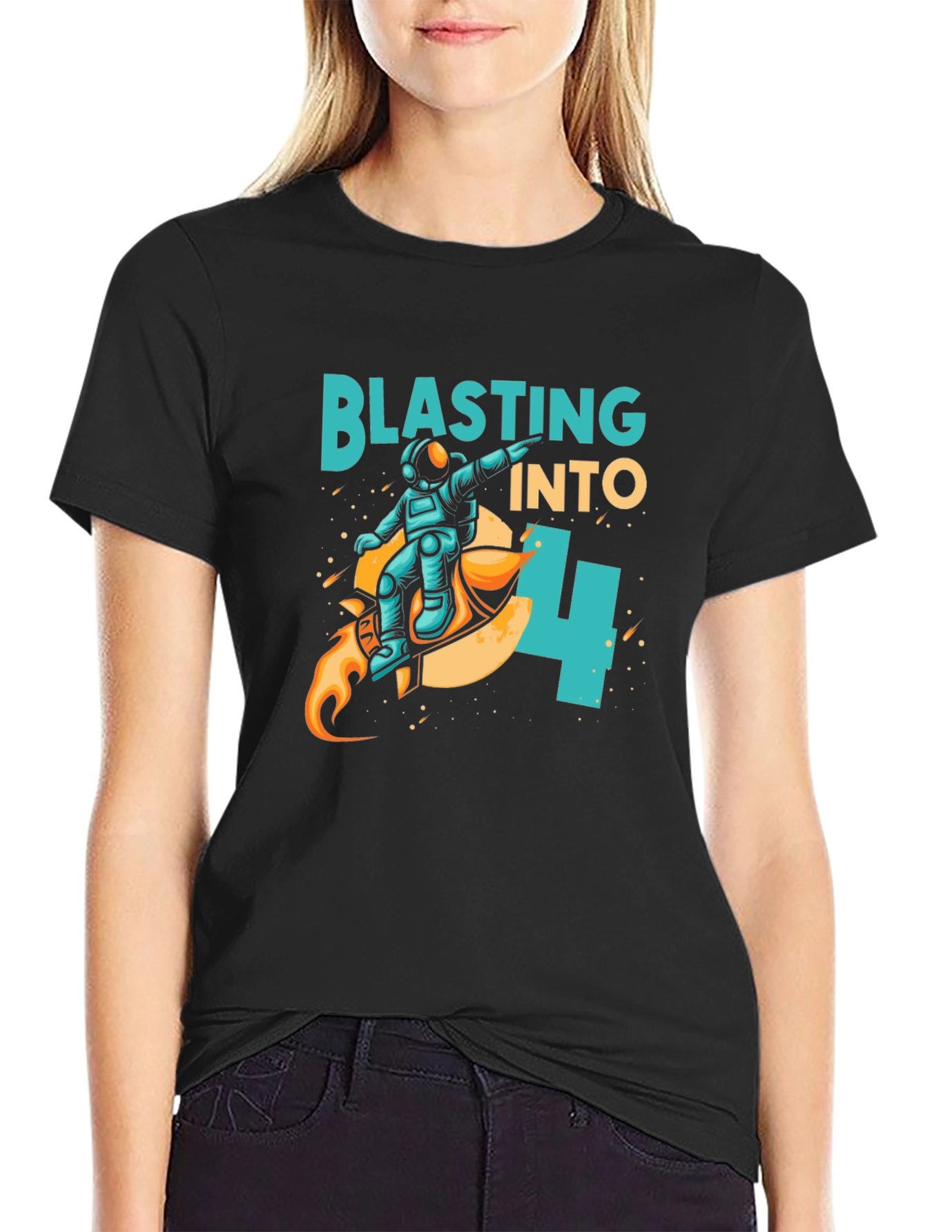 Camiseta Negra Astronauta Blasting Into 4