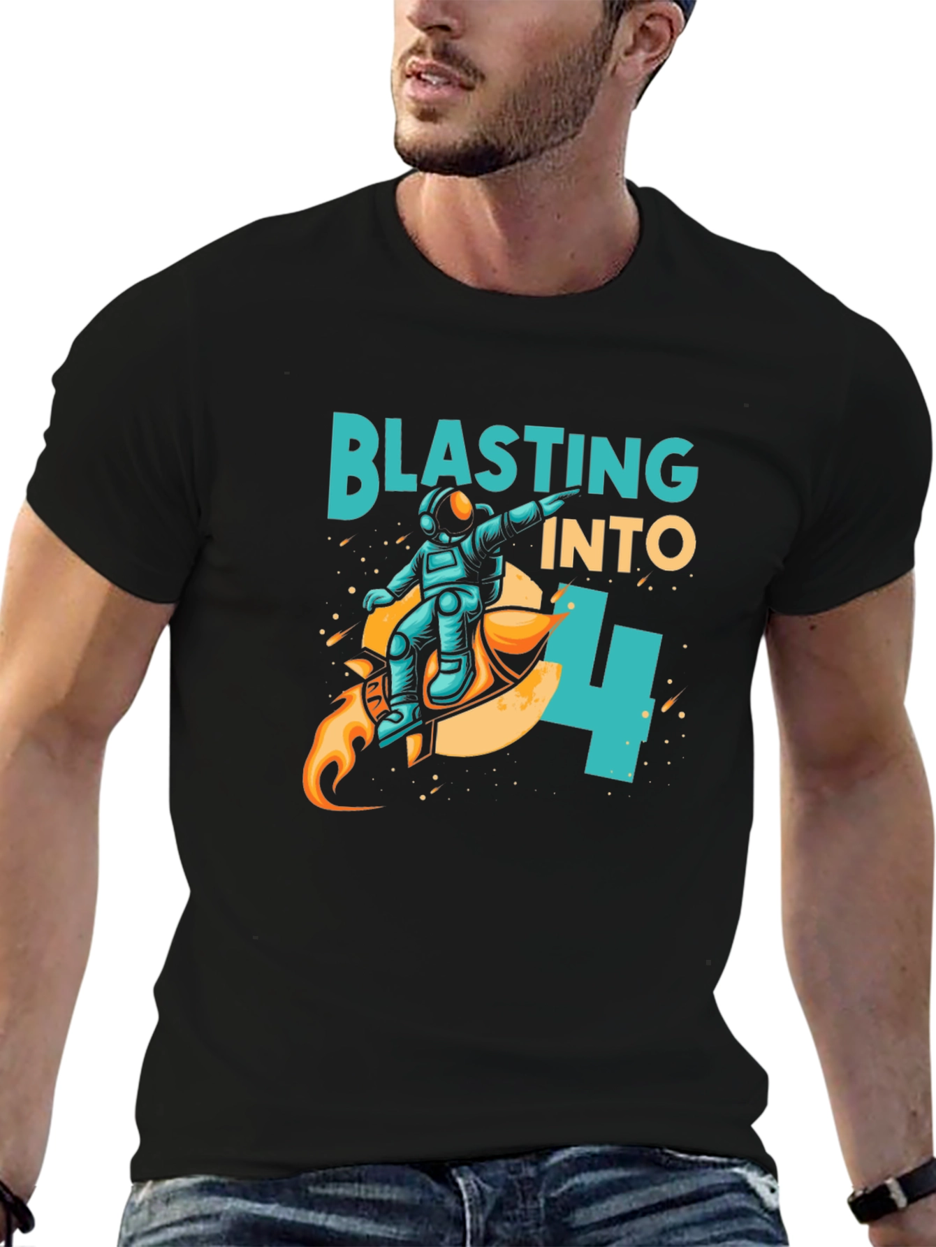 Camiseta Negra Astronauta Blasting Into 4