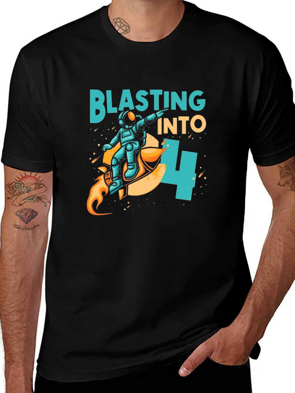Camiseta Negra Astronauta Blasting Into 4