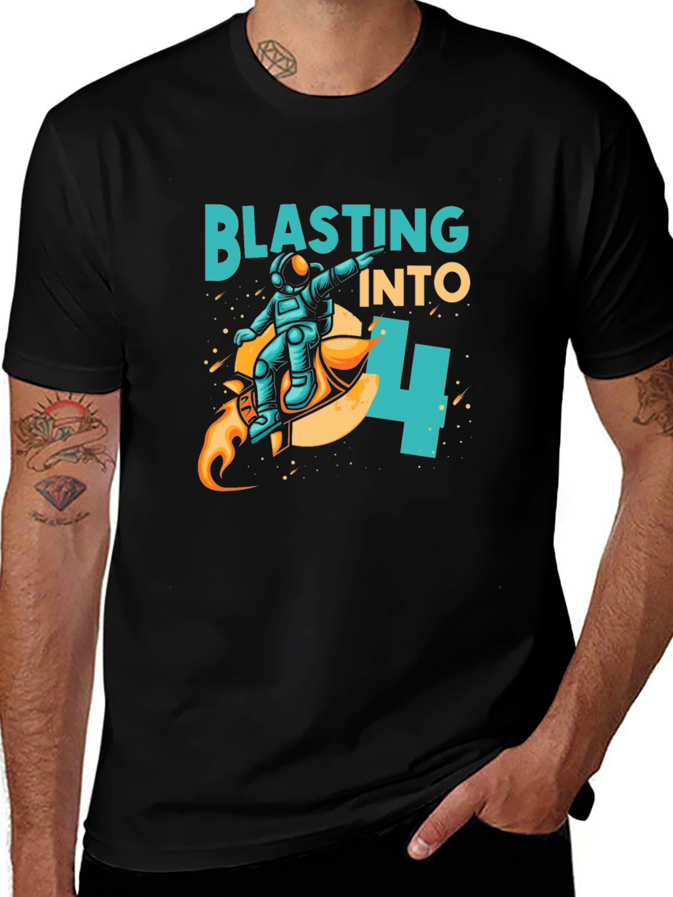 Camiseta Negra Astronauta Blasting Into 4
