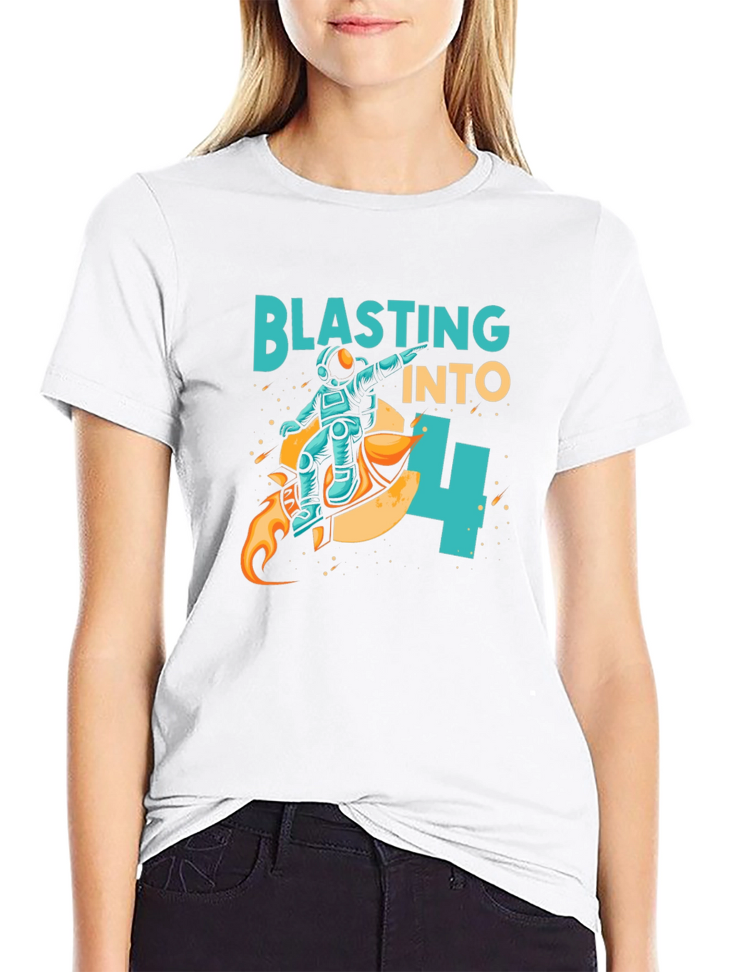 Camiseta Negra Astronauta Blasting Into 4