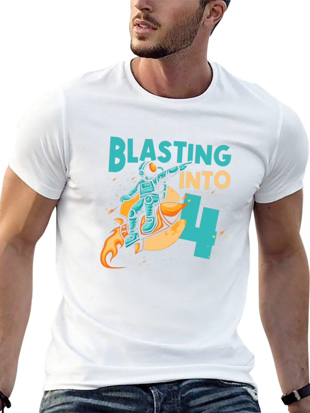 Camiseta Negra Astronauta Blasting Into 4