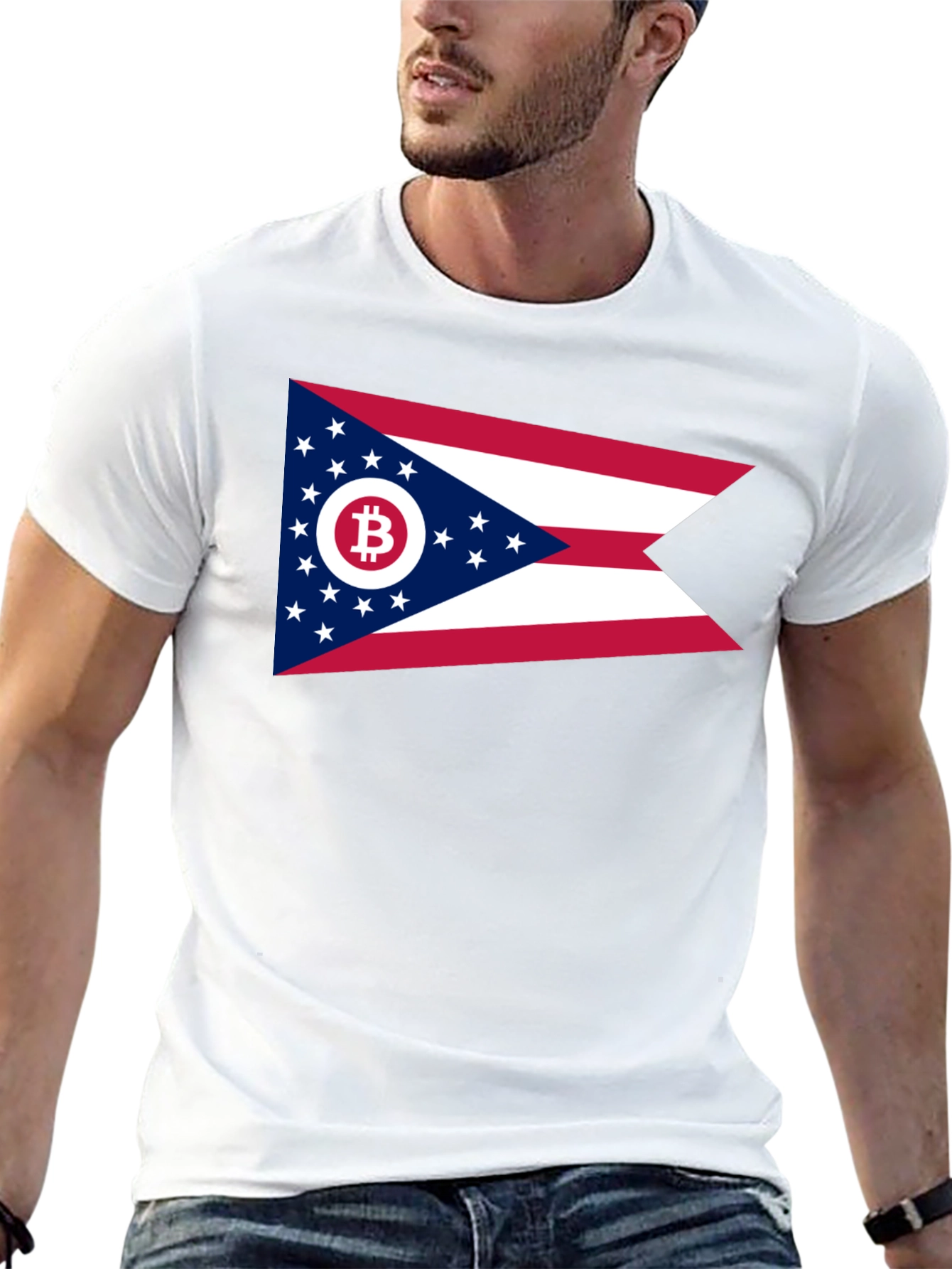 Camiseta Negra con Diseño Bandera de Ohio Bitcoin
