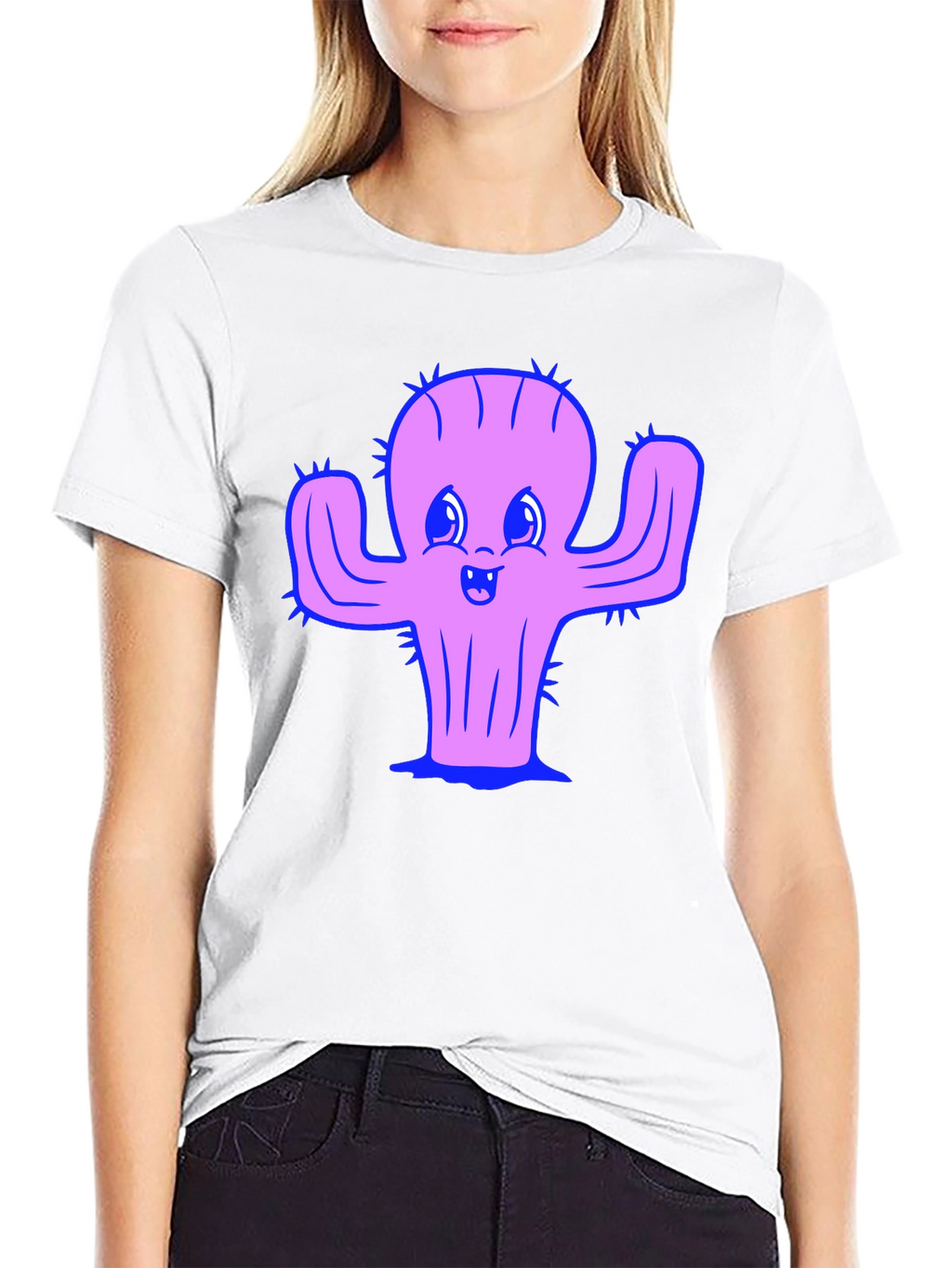 Camiseta Negra con Diseño de Cactus Sonriente