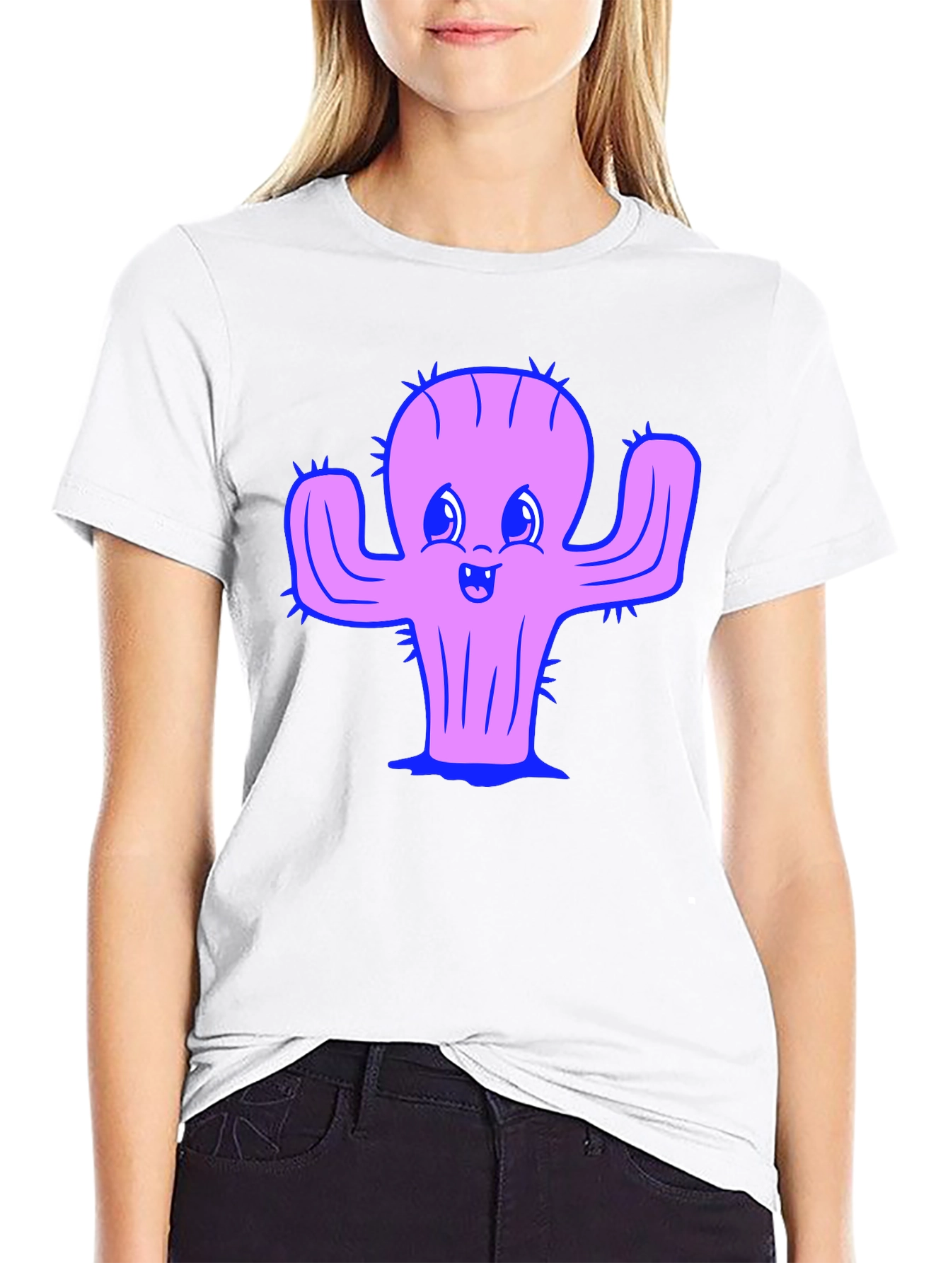 Camiseta Negra con Diseño de Cactus Sonriente