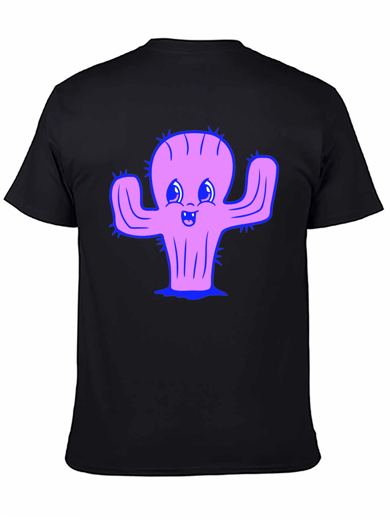 Camiseta Negra con Diseño de Cactus Sonriente