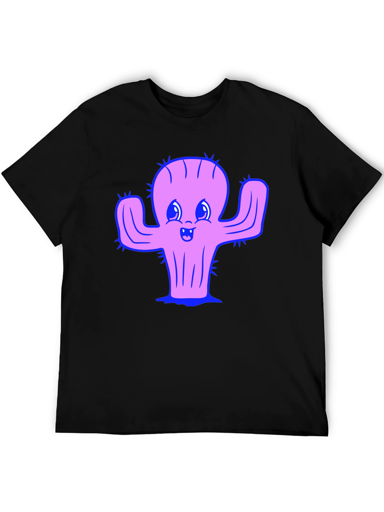 Camiseta Negra con Diseño de Cactus Sonriente
