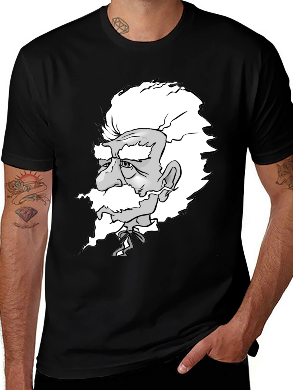 Camiseta Negra con Diseño de Científico Caricaturizado