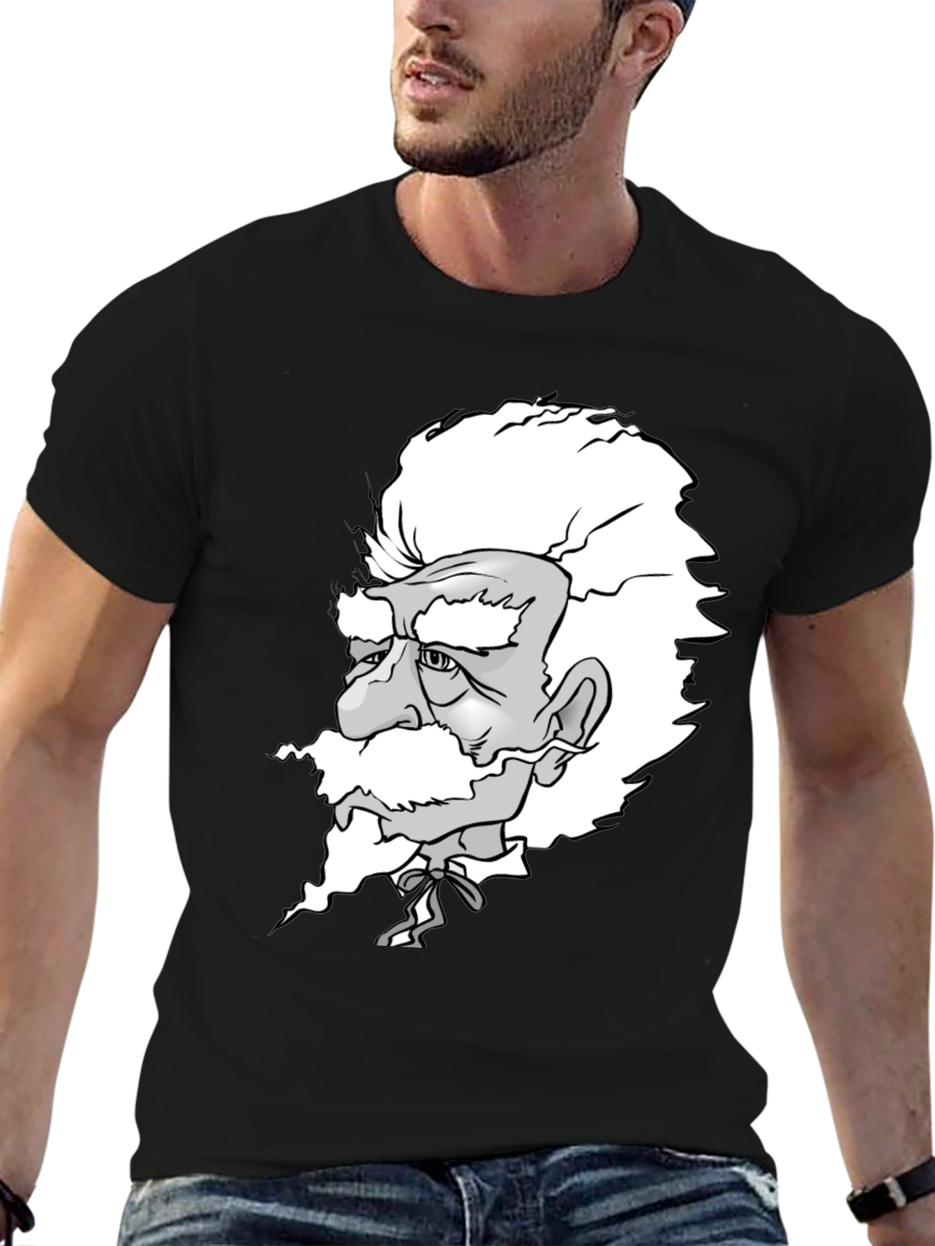 Camiseta Negra con Diseño de Científico Caricaturizado