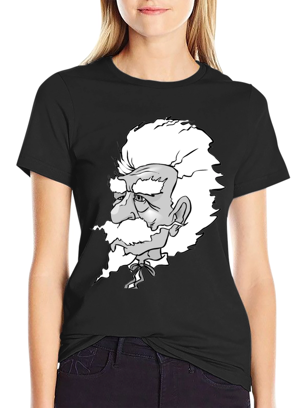 Camiseta Negra con Diseño de Científico Caricaturizado
