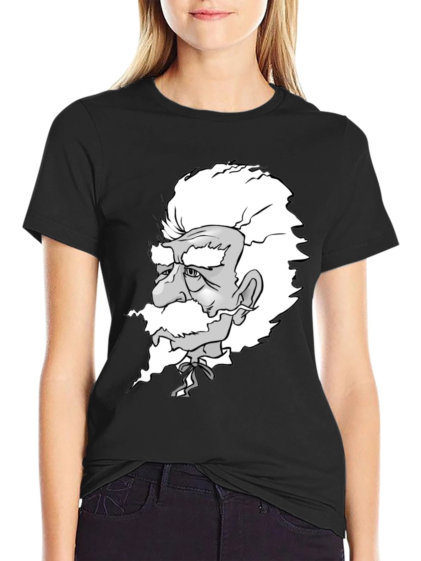 Camiseta Negra con Diseño de Científico Caricaturizado