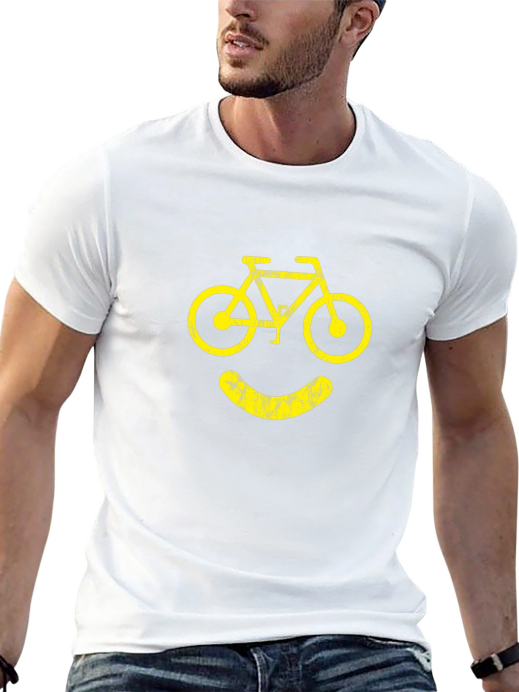 Camiseta Negra con Diseño de Bicicleta Sonriente