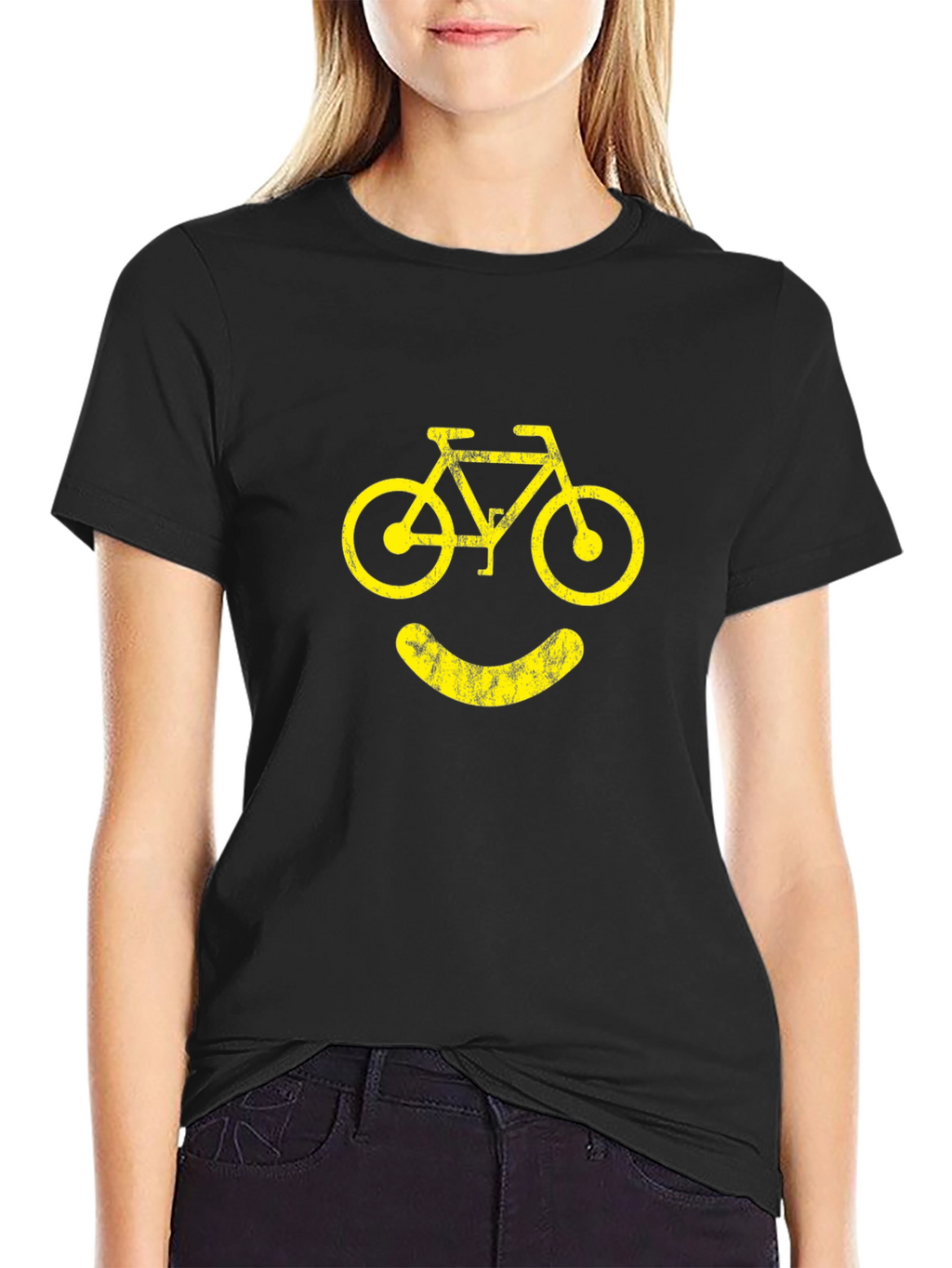 Camiseta Negra con Diseño de Bicicleta Sonriente