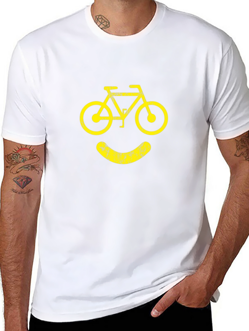 Camiseta Negra con Diseño de Bicicleta Sonriente