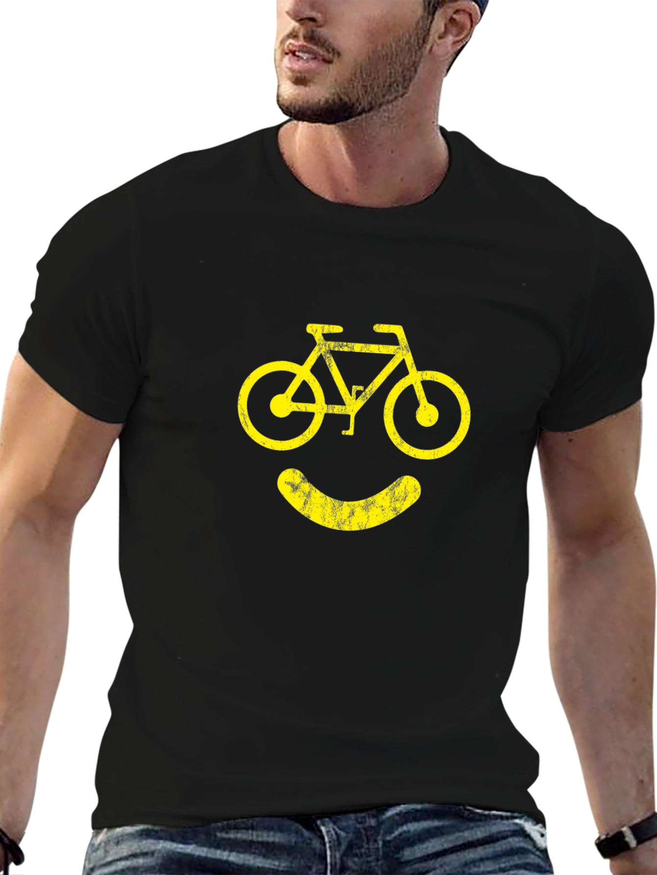 Camiseta Negra con Diseño de Bicicleta Sonriente