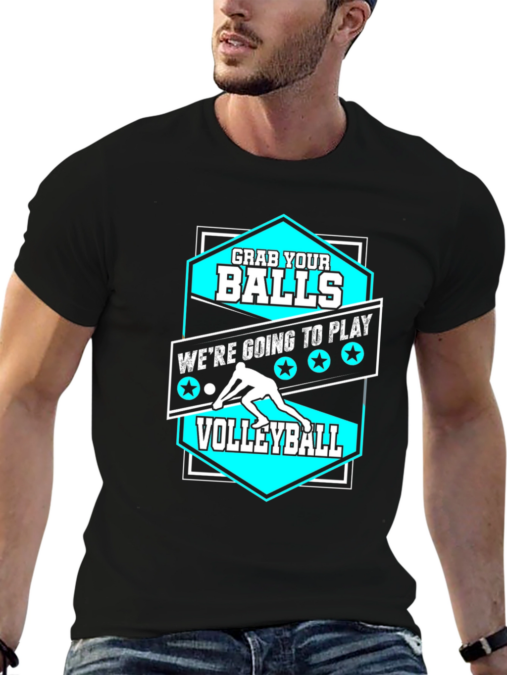 Camiseta Negra Agarra tus Bolas para Voleibol