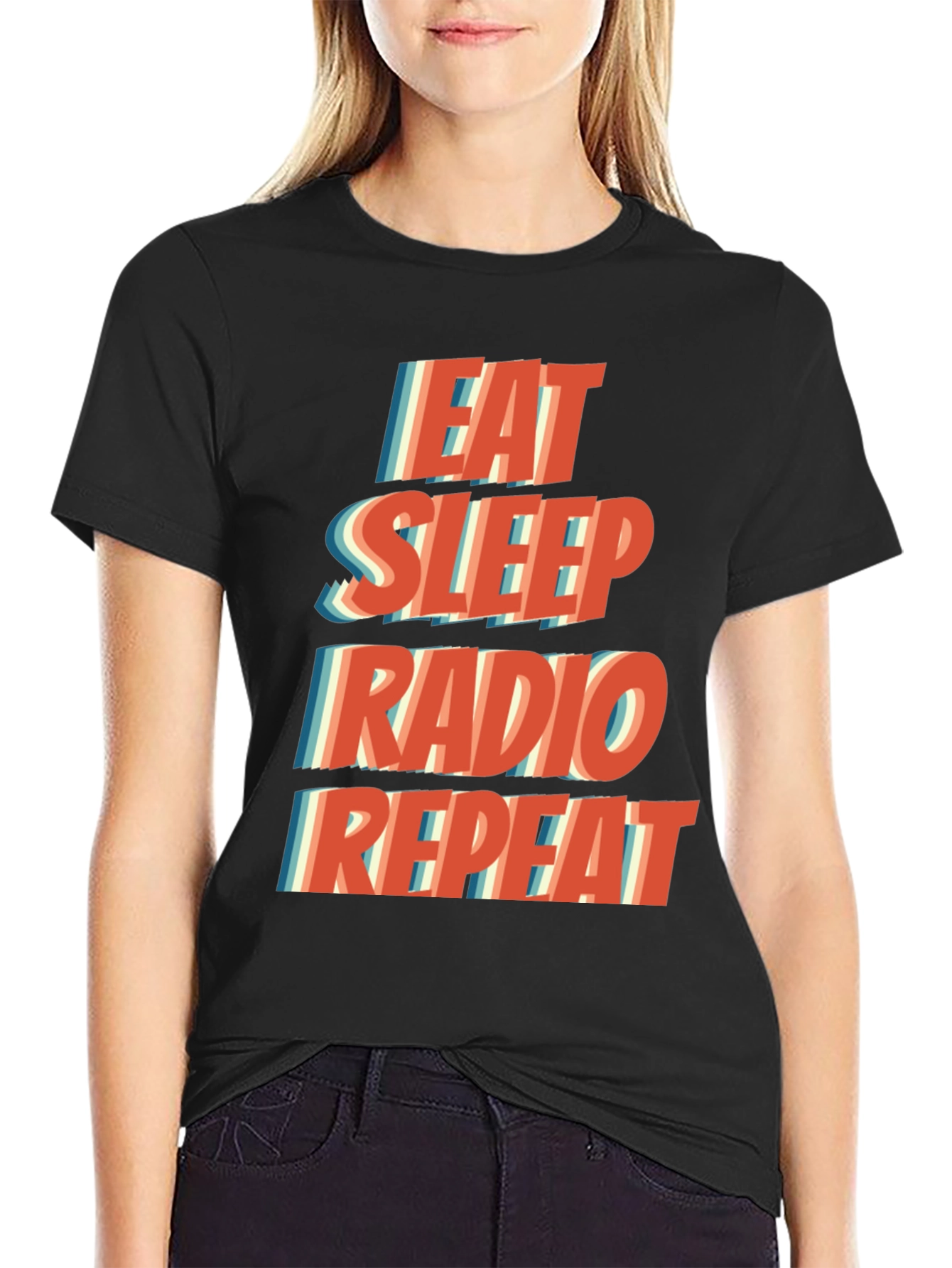 Camiseta Hombre Negra Eat Sleep Radio Repeat Casual
