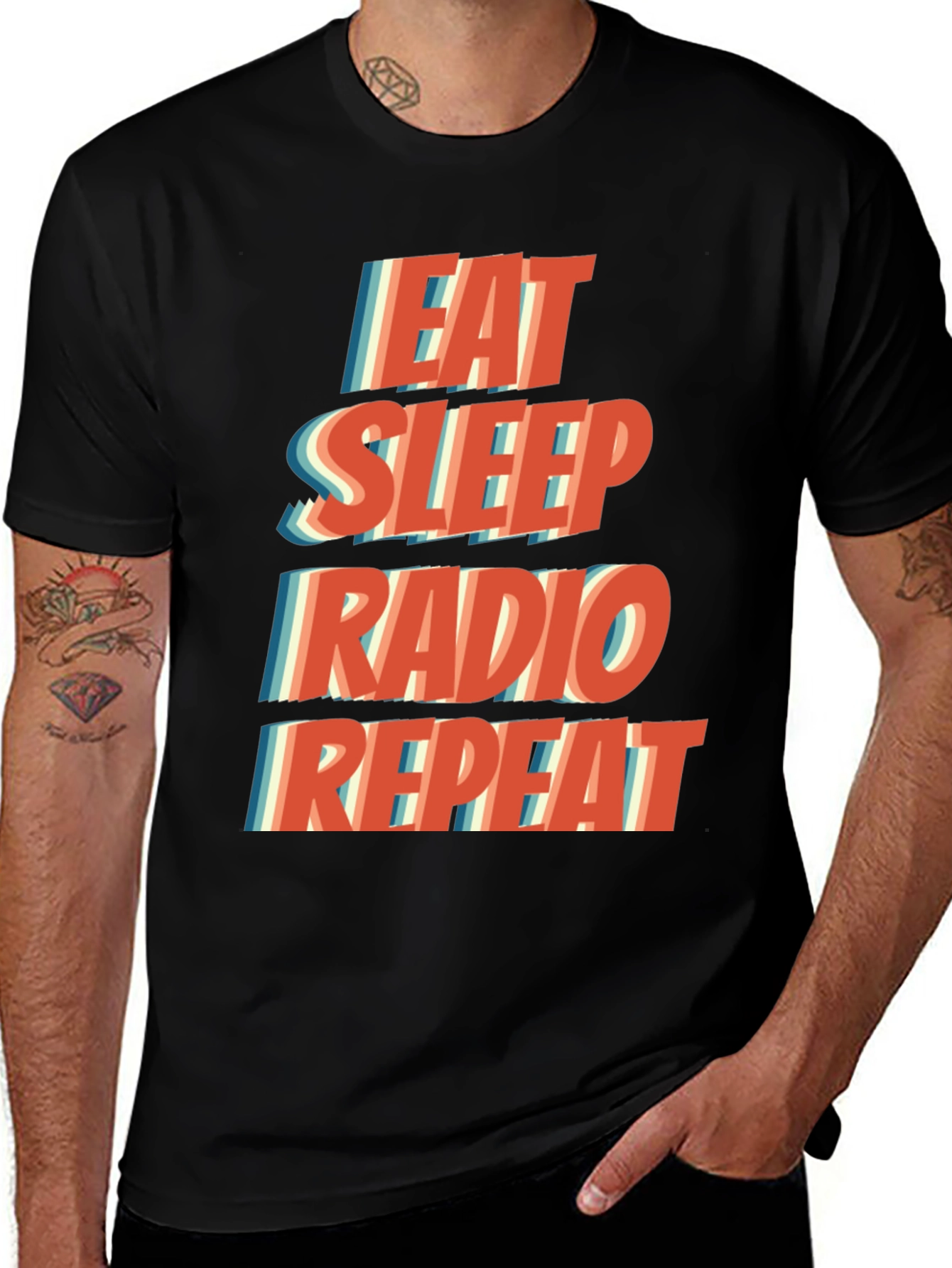Camiseta Hombre Negra Eat Sleep Radio Repeat Casual