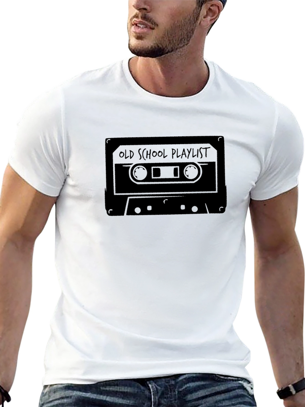 Camiseta Negra con Diseño de Cassette Retro