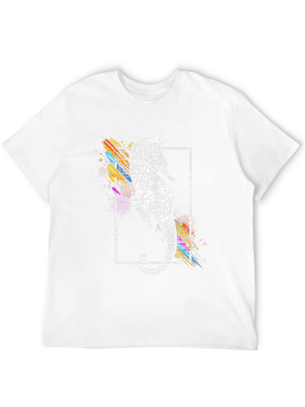 Camiseta Negra con Diseño de Hipocampo Abstracto