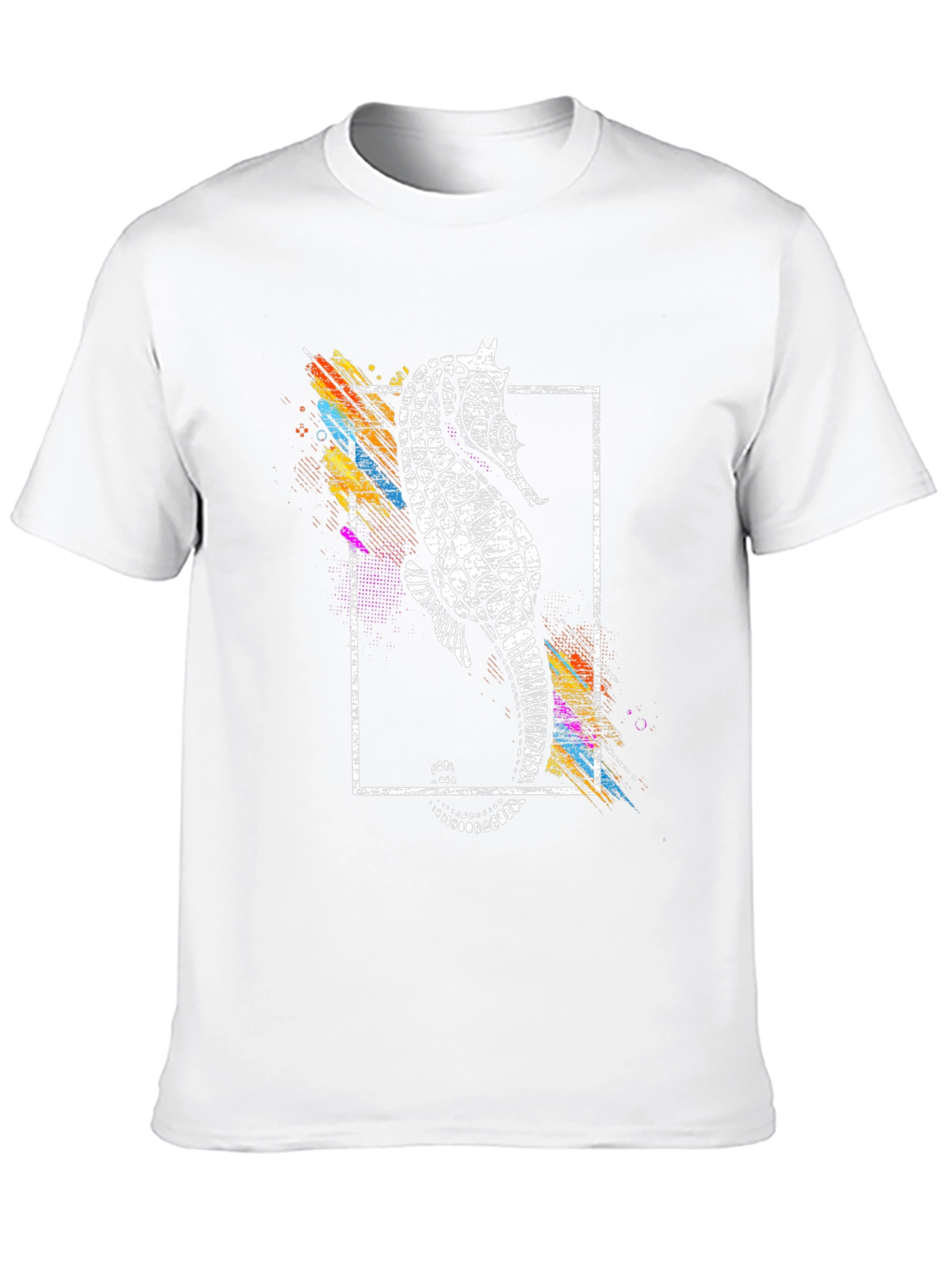 Camiseta Negra con Diseño de Hipocampo Abstracto