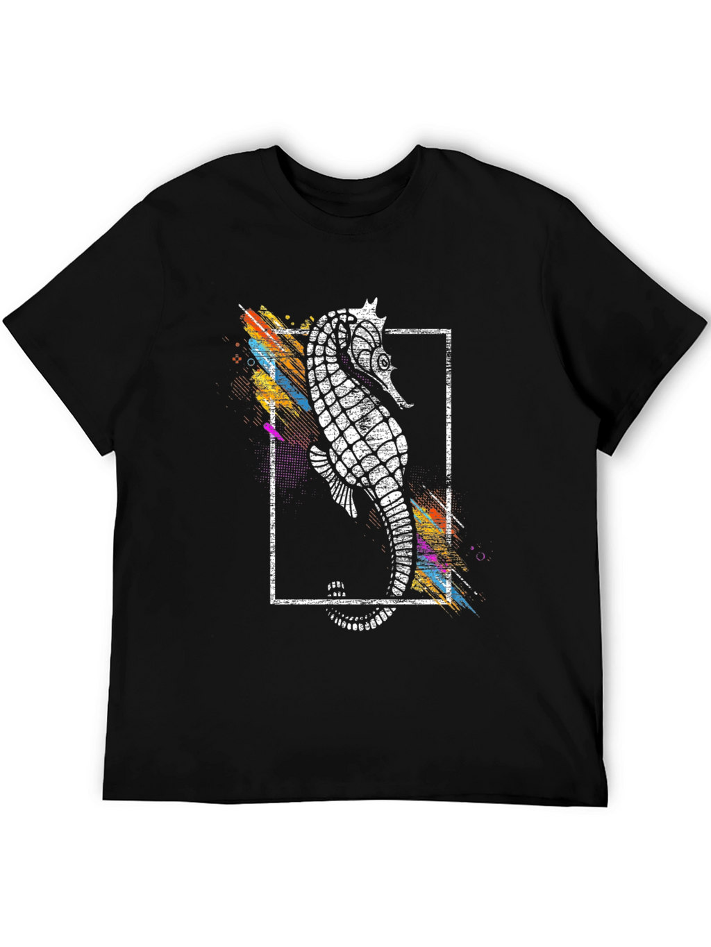 Camiseta Negra con Diseño de Hipocampo Abstracto
