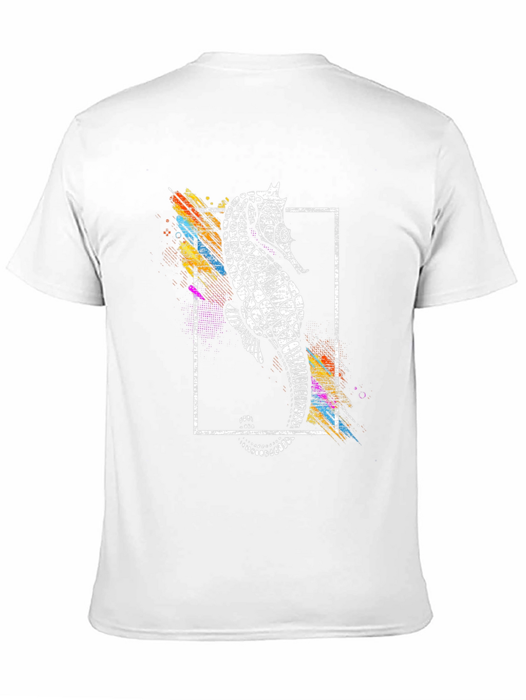 Camiseta Negra con Diseño de Hipocampo Abstracto