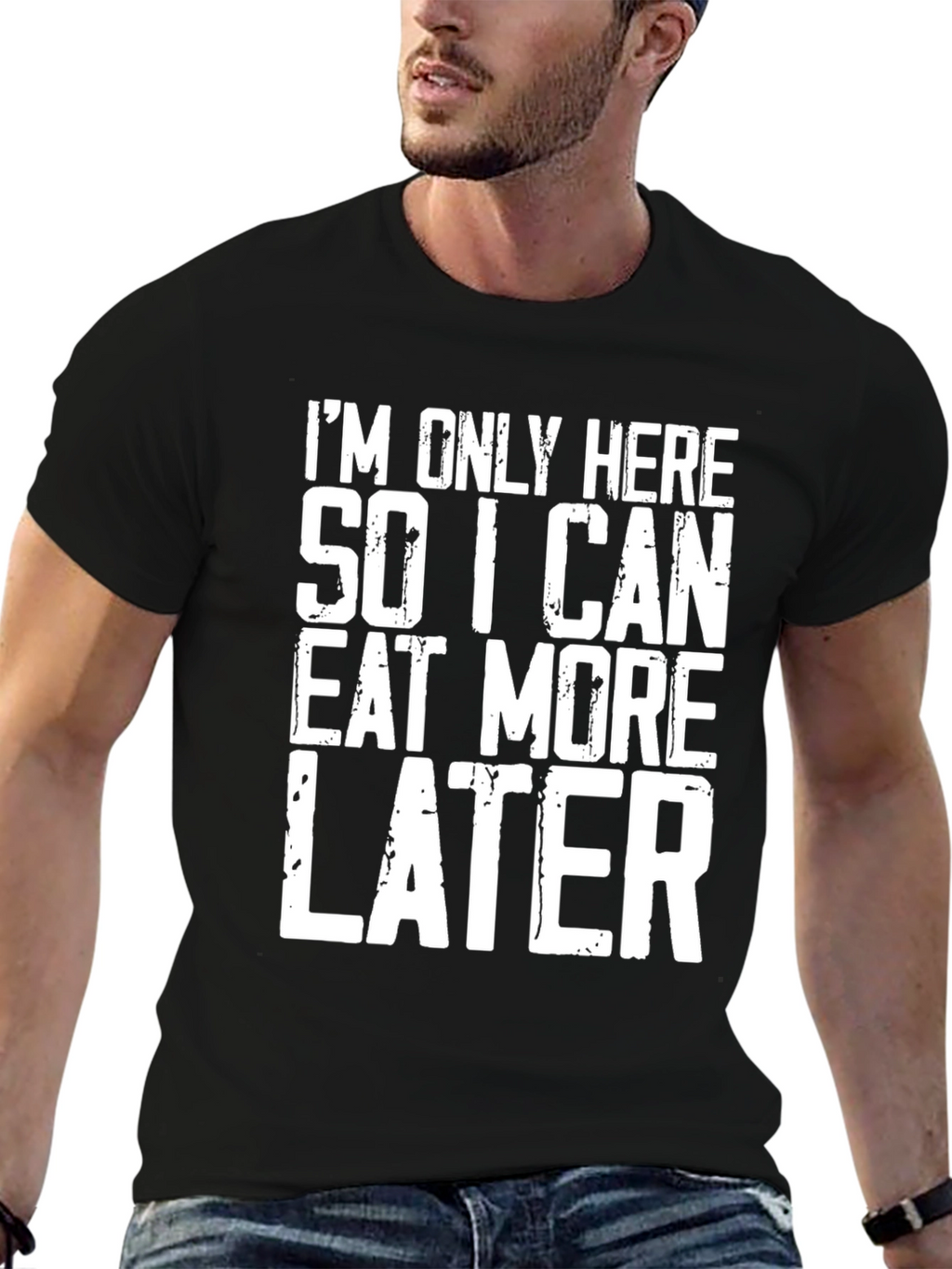 Camiseta Negra Aquí para Comer Más Luego