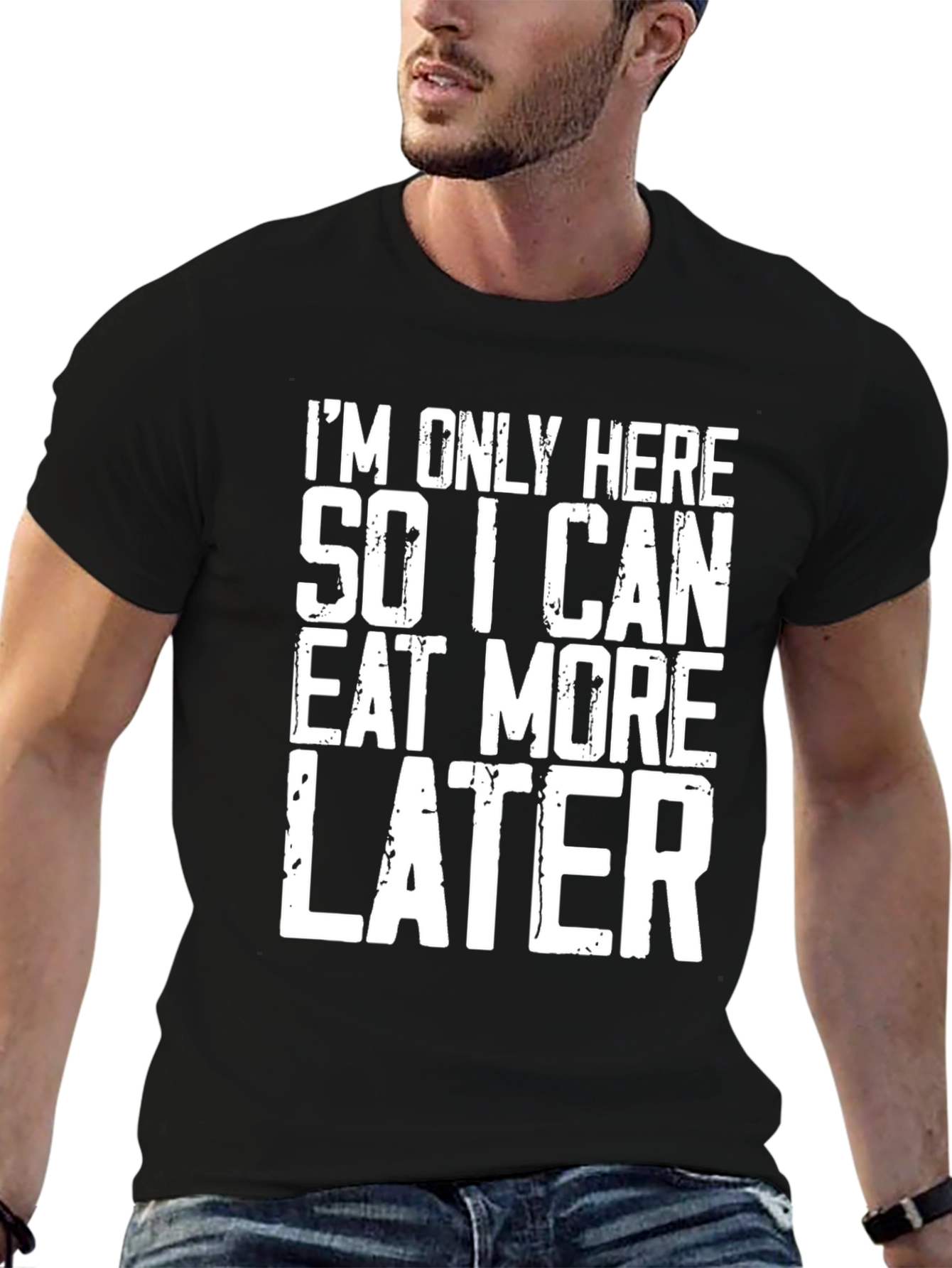 Camiseta Negra Aquí para Comer Más Luego
