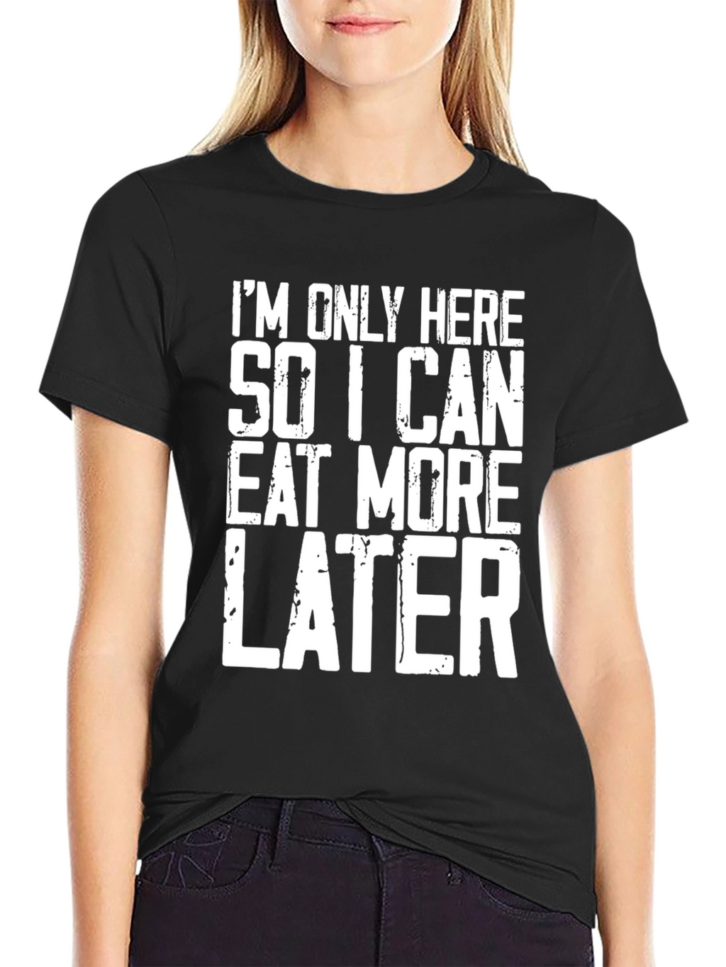 Camiseta Negra Aquí para Comer Más Luego